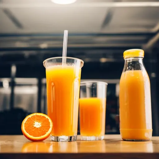 Prompt: Orange juice in a plastic packaging