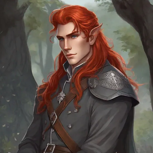 Prompt:  A beautiful elf young man. Long red hairs. He is dressed in a confederate grey uniform. Changeling the dreming art. Rpg art. 2d art. 2d.