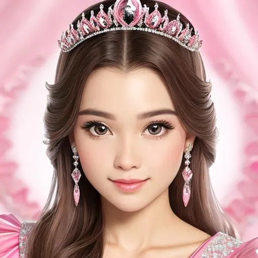 Prompt:  princess wearing pink, facial closeup