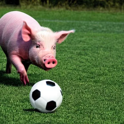 Prompt: A pig playing soccer 