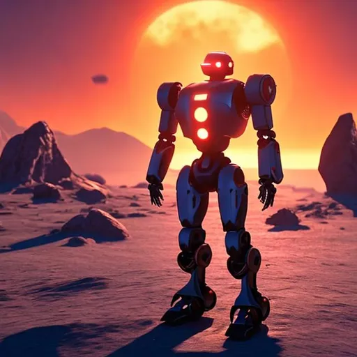 Prompt: A future iron ai robot standing on the sun.
