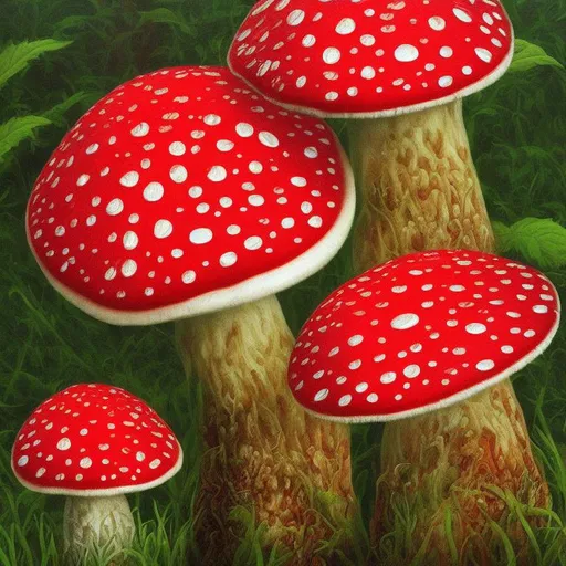 Prompt: Amanita muscaria hyper realistic masterpiece painting 