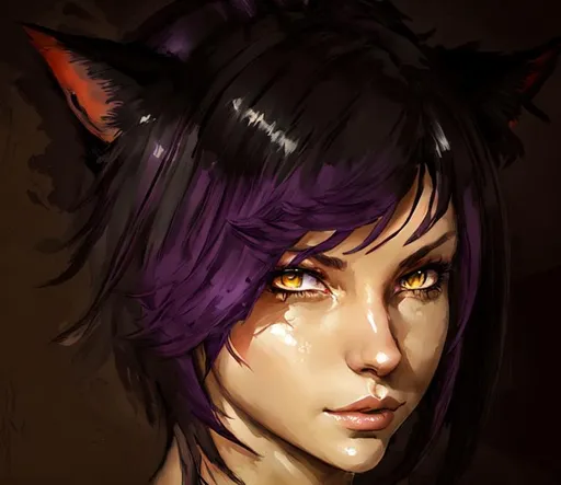 Prompt: ffxiv catgirl with short black and purple hair
