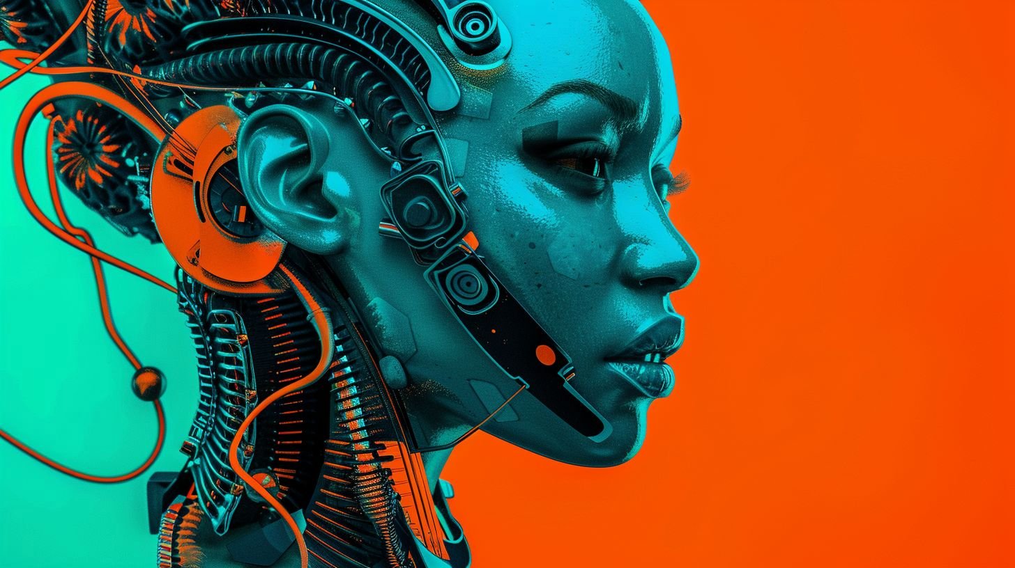 Prompt: 3d photo effects for photoshop/film/video with image, in the style of bold, pop art inspired ing, light turquoise and dark orange, cristina mcallister, robotic motifs, close up, object portraiture specialist, technocore