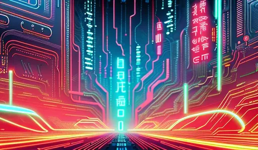 Prompt: Seamless image, futuristic, circuit board, city Scape, digital art, ethereal, alien language, hieroglyphics, neon colours, inspired by Ghibli 