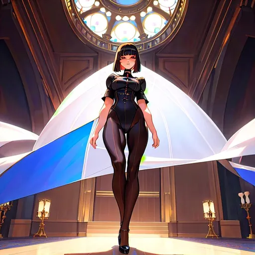 Prompt: a lonely AI girl, very tall, thick muscular thighs, wide hips, huge muscular glutes, long muscular legs, muscular arms, slender waist, big beautiful symmetrical eyes, intriguingly beautiful face, aloof expression, symmetrical face, bob haircut with bangs, wearing Muscle-Lolita Dark-Romanticism fashion clothes, high-fashion, hyper photorealistic, realistic lighting, realistic shadows, realistic textures, 36K resolution, 12K raytracing, hyper-professional, impossible quality, impossible resolution, impossibly detailed, hyper output, perfect continuity, realistic reflections