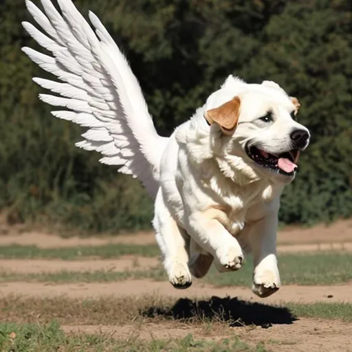 Prompt: Angel big dog running