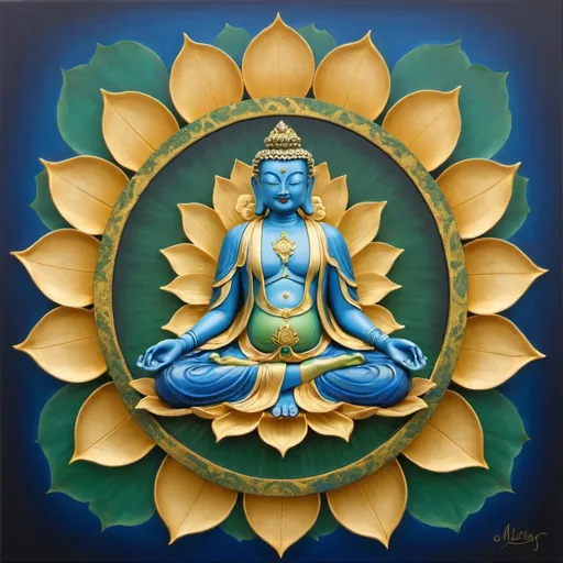 Prompt: Maitreya
Blue, green, gold
Lotus 