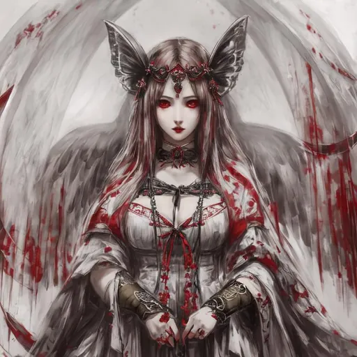 Prompt: Concept art painting of twin sister tied with red blood rope fatal frame crimson butterfly forbidden ritual, horror, Japanese Horror, Twin sister kills the other,
