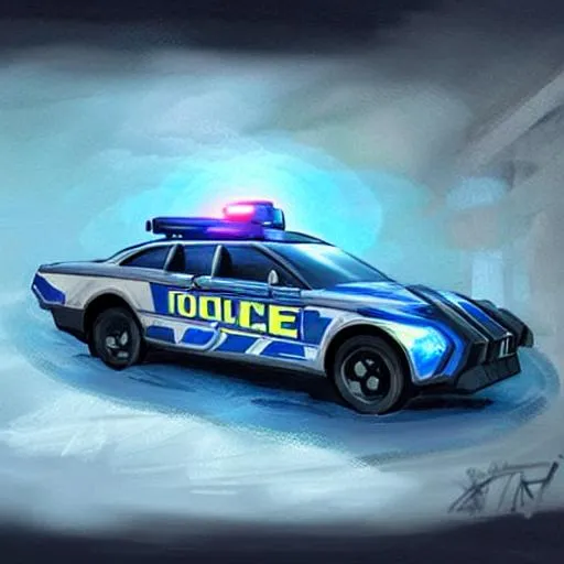 Prompt: concept art of a futuristic octopus police car