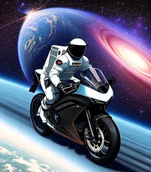 Prompt: Astronaut riding a motorcycle through space, galaxy, amazing, beautiful, realistic, best art