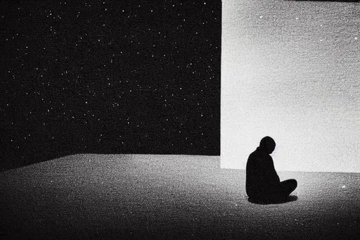 Prompt: He sat alone at night, trying to find meaning in the silence.