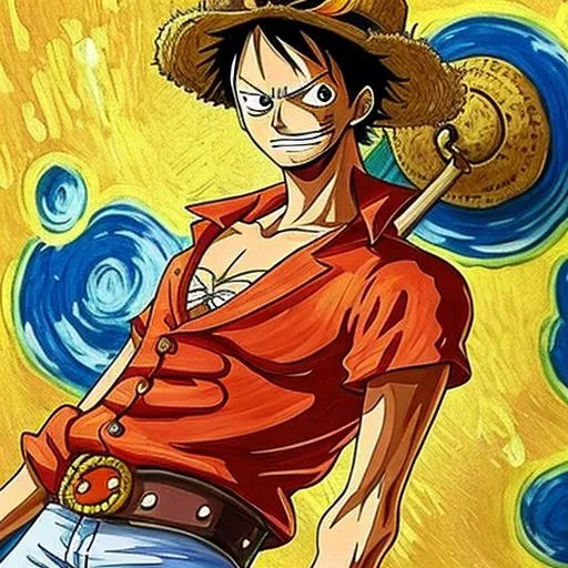 Prompt: Van Gogh painting of One piece Luffy
