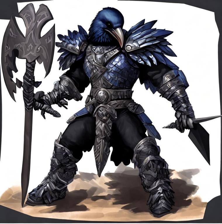 Humanoid raven battleaxe dnd
