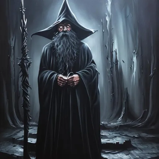 Prompt: DARK Wizard with black Amor, painting, real painting, painting Art,  photorealisnm, DARK Environment

