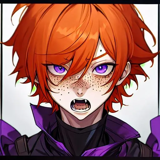 Prompt: Erikku male adult (short ginger hair, freckles, right eye blue left eye purple) UHD, 8K, Highly detailed, insane detail, best quality, high quality, 