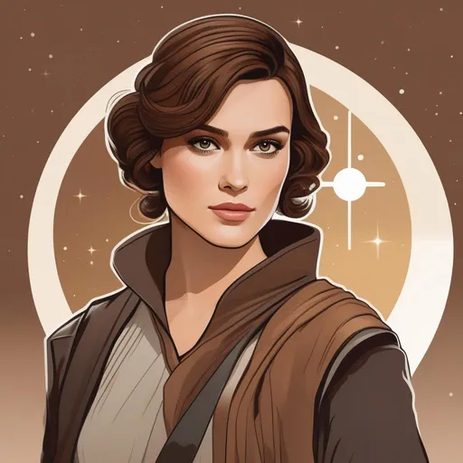 Prompt: illustration of a star wars character based on keira knightley but with short brown hair