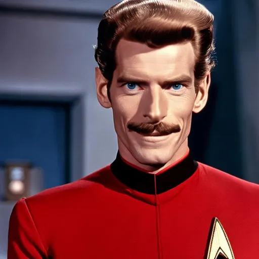 Prompt: A portrait of Alan Napier, wearing a Starfleet uniform, in the style of "Star Trek the Next Generation."
