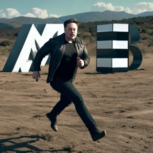 Prompt: elon musk running away from a giant letter x

