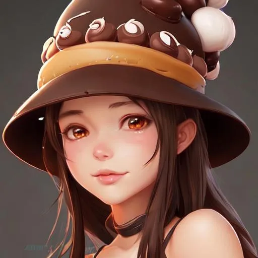 Prompt: personification of chocolate cupcake, cute hats, gorgeous female,, unreal engine, highly detailed, digital illustration by artgerm, tooth wu, studio ghibli, deviantart, sharp focus, artstation, bakery by greg rutkowsky, sweetes