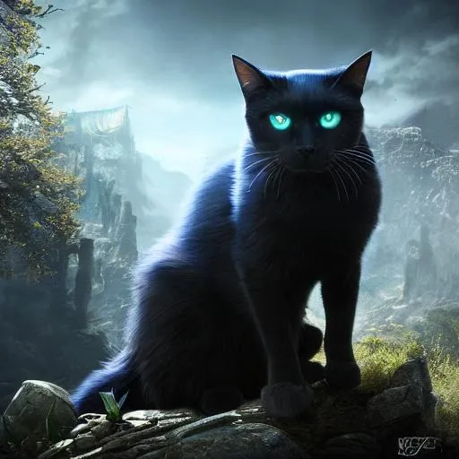 Prompt: Phantom cat | perfect tone | ultra-fine detail | dark cinematic scene | fantasy | ultra hd | HDR , blue eyes, anime, realistic,  dark fantasy , unreal engine 