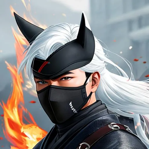 Prompt: Very Detail, masterpiece, full character, high quality,  ninja male face, ninja mask, shuriken, illustration, face covered