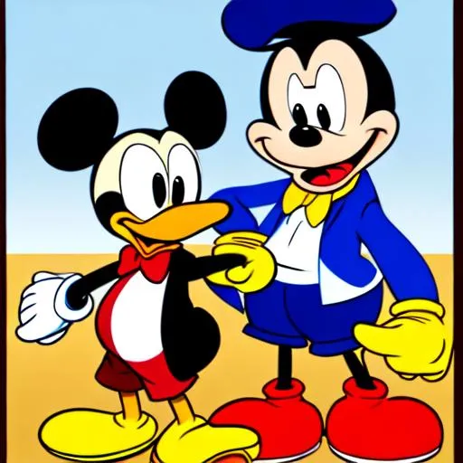 Prompt: comic donald duck and mickey mouse