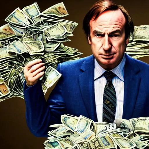 Prompt: saul goodman, better call saul, swimming in money, photo, 4 k 