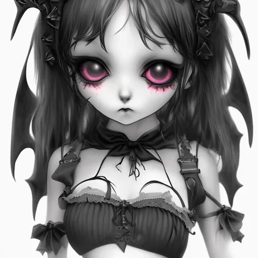 Prompt: creepy cute gothic loli bikini waifu by tim burton, hdri preset, high resolution hyper detailed charcoal sketch, artistic shading