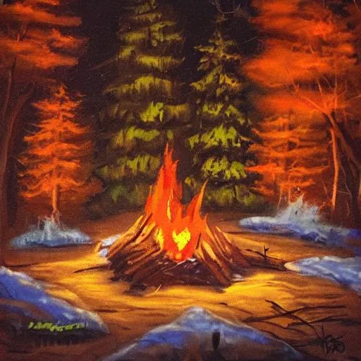 Prompt: campfire by bob ross