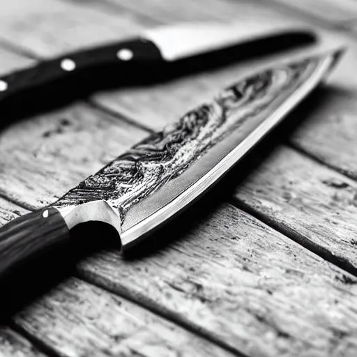 Prompt: A super realistic knife hitting black and white wood sitting on a mansion