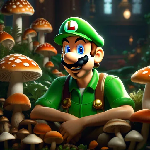 Prompt: Portrait of {Luigi's}, at {mushrooms kingdom}perfect composition, hyperrealistic, super detailed, 8k, high quality, trending art, trending on artstation, sharp focus, studio photo, intricate details, highly detailed,happy face, by greg rutkowski