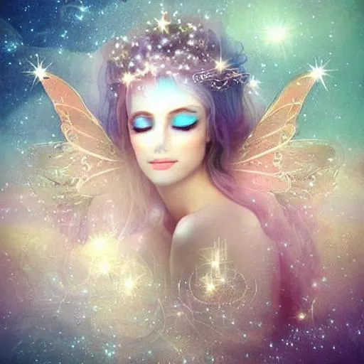 Prompt: fairy goddess, ethereal,dreamscape, cosmos, pale blue colors