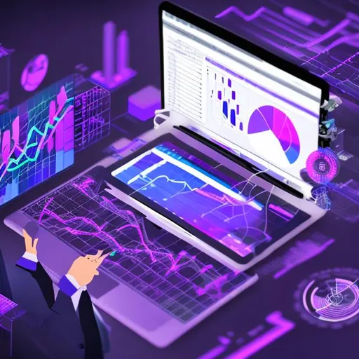 Prompt: I need animation image for business presentation
imagem is correspond a "what us"
my business for analytics and ai
image is purple
image have two people see future