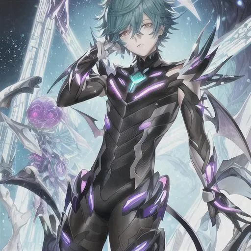 Prompt: biochemical anime boy made out of dark matter HD demon 