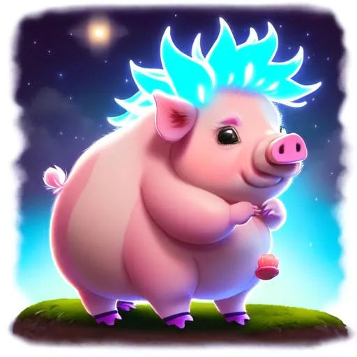Prompt: side view, wide view, 7 "colorful, proud, fat, "baby pig", with a halo", checking her phone, glowing, realistic, spiked hair, fluffy, silky, furry, backlit, warm tones, night-sky, moss, indigo, cream, coral, bone-white, photorealistic eyes, : ornate, dynamic, particulate, intricate, elegant, highly detailed, centered, artstation, airbrush, acrylic on paper, volumetric lighting, occlusion, smooth, sharp focus, 128K UHD octane render, w more d etail. , glowing, realistic, spiked hair, fluffy, silky, furry, backlit, warm tones, night-sky, moss, indigo, cream, coral, bone-white, photorealistic eyes, : ornate, dynamic, particulate, intricate, elegant, highly detailed, artstation, airbrush, acrylic on paper, volumetric lighting, occlusion, smooth, sharp focus, 128K UHD octane render, w more detail,  cloud background, ultra realistic, unreal engine 5, fantasy, insane detail, cinematic