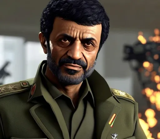 Prompt: Mahmoud Ahmadinejad as Iranian Soldier in Call of Duty.