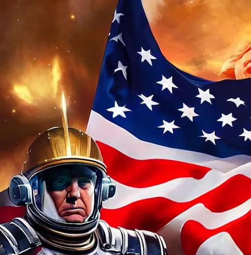 Prompt: award-winning portrait painting of Donald Trump wearing Space battle armor (backlighting:1.4), digital painting, concept art, smooth, sharp focus, rule of thirds, science fiction, full body with head, intricate details, long shot, (medium depth of field:1.1), highly detailed, splash art, CFG 8
