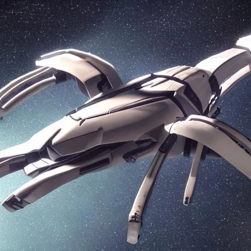 Prompt: Design a spaceship that looks like a daddy long-leg spider, photorealistic, cinematic lighting