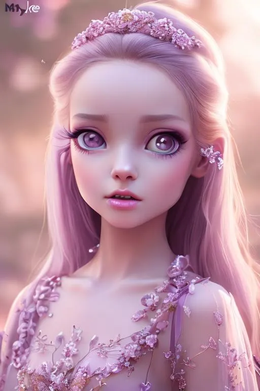 Prompt: Beautiful lady wearing lilac dress, anime, fined features, 8K, fair and glossy skin, big eyes, light makeup, fashion jewelry, baby pink lips, no marks/scratches on face, clear and clean skin, princess gown 