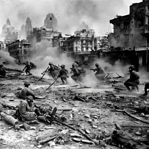 Prompt: Artillery Fire Battle of Manila 1945