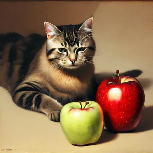 Prompt: A cat with an apple