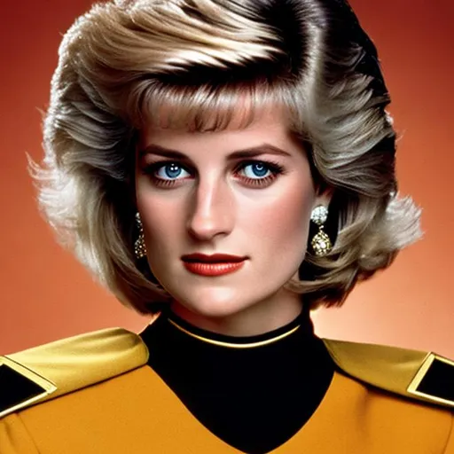 Prompt: A portrait of Princess Di, wearing a Starfleet uniform, in the style of "Star Trek the Next Generation."