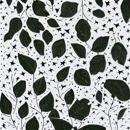 Prompt: White poetry book cover with black ivy leaves drawn around it, threads of them intertwined. Around the leaves, I want small stars aglow.