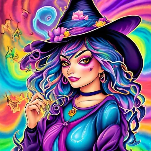 Prompt: Beautiful Witch in the style of Lisa frank