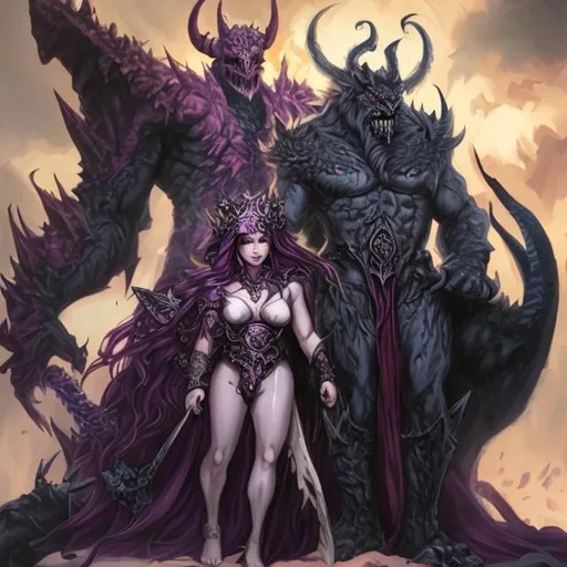 Prompt: demon queen and king behemoth