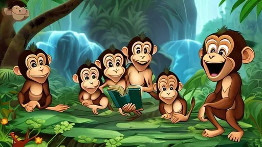 Prompt: Bunti and his friends finding the magical book in the jungle.
Where bunti is a monkey