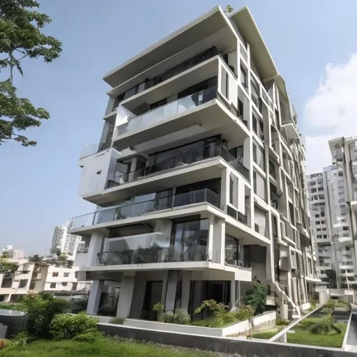 Prompt: 2 floor building with 80 meter area in modern architecture style. It had roof garden and big balcony