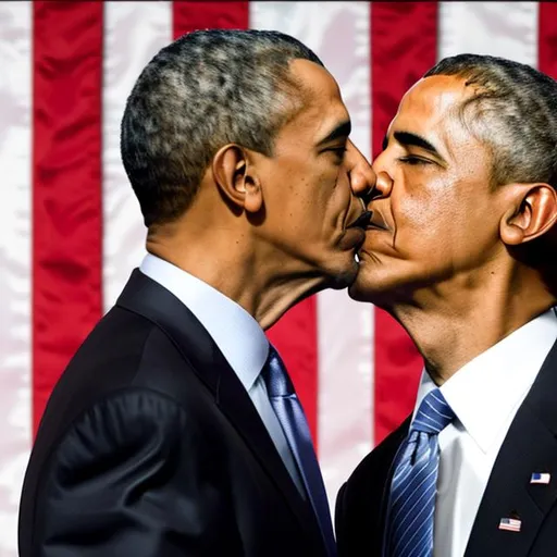 Prompt: Obama and Mario kissing