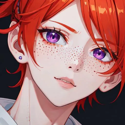 Prompt: Erikku male (short ginger hair, freckles, right eye blue left eye purple) UHD, 8K, Highly detailed, insane detail, best quality, high quality.